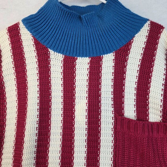 Striped Knit Fisherman Sweater Small Red White Blue Vintage Deadstock 80s USA - Picture 3 of 7